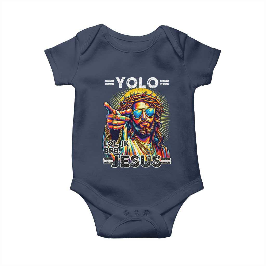 Funny Yolo Lol Jk BRB Christian Easter Baby Onesie Resurrection Jesus TS11 Navy Print Your Wear