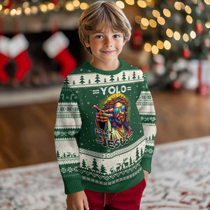 Funny Yolo Lol Jk BRB Christian Easter Ugly Christmas Sweater Resurrection Jesus TS11 Forest Green Beige Print Your Wear