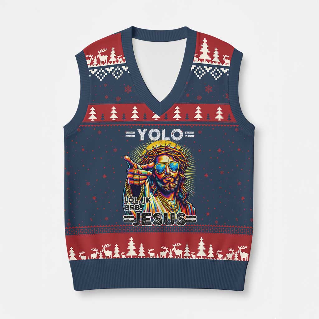 Funny Yolo Lol Jk BRB Christian Easter V-Neck Knit Sweater Vest Resurrection Jesus TS11 Navy Red Print Your Wear