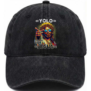 Funny Yolo Lol Jk BRB Christian Easter Washed Cotton Baseball Cap Resurrection Jesus TS11 Washed Cap Universal Fit Black Print Your Wear
