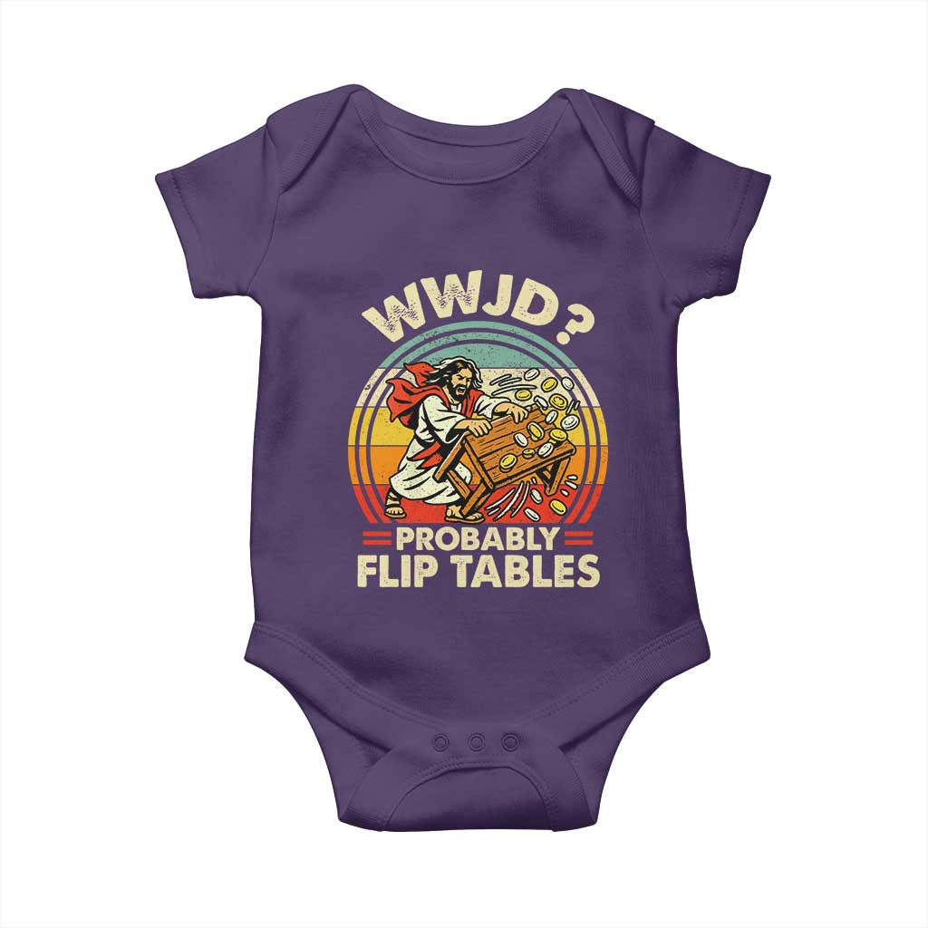 WWJD Probably Flip Tables Baby Onesie Retro Christian Humor TS11 Purple Print Your Wear