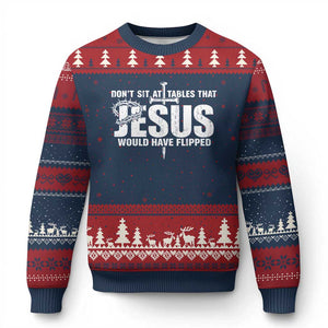 Dont Sit At Tables That Jesus Would Have Flipped Ugly Christmas Sweater Funny Christian TS11 Navy Red Print Your Wear