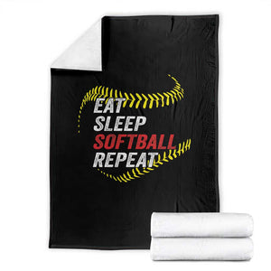 Eat Sleep Softball Repeat Throw Blanket Funny Softball Player TS11 Black Print Your Wear