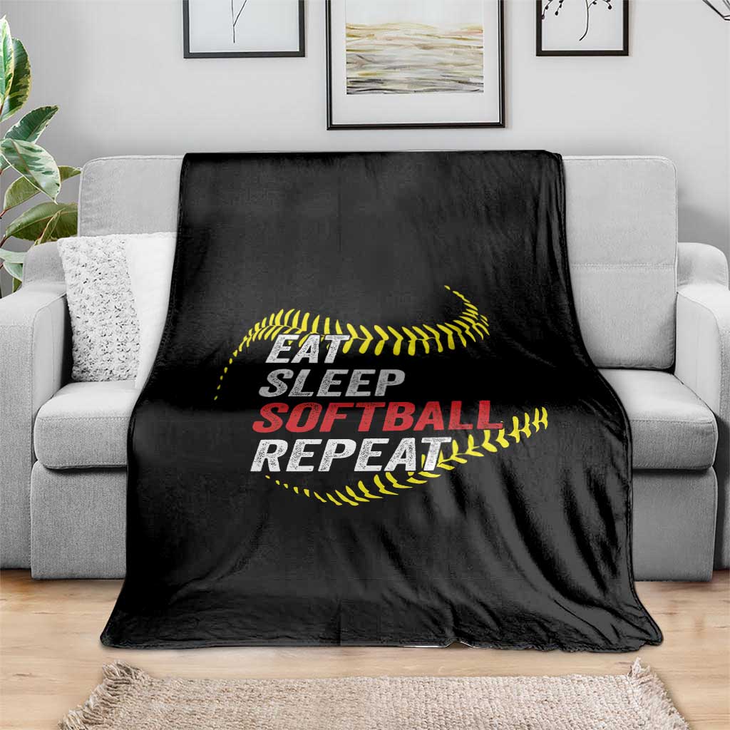 Eat Sleep Softball Repeat Throw Blanket Funny Softball Player TS11 Print Your Wear