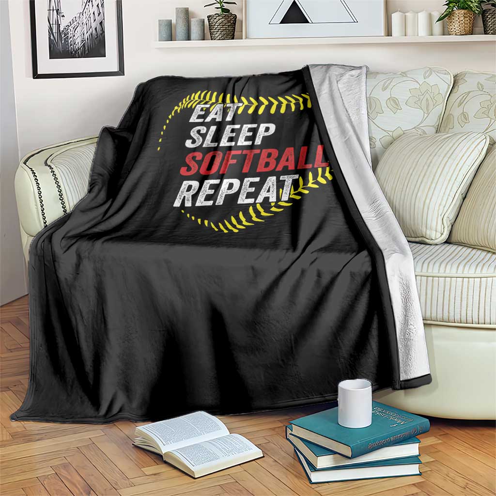 Eat Sleep Softball Repeat Throw Blanket Funny Softball Player TS11 Print Your Wear