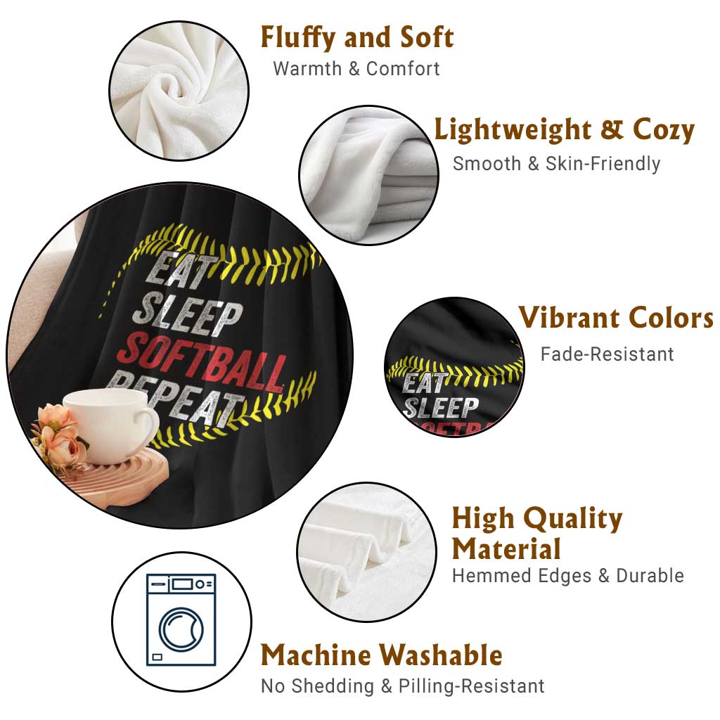 Eat Sleep Softball Repeat Throw Blanket Funny Softball Player TS11 Print Your Wear
