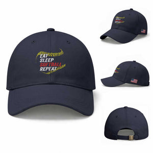Eat Sleep Softball Repeat Baseball Cap Funny Softball Player TS11 Baseball Cap Universal Fit Navy Print Your Wear