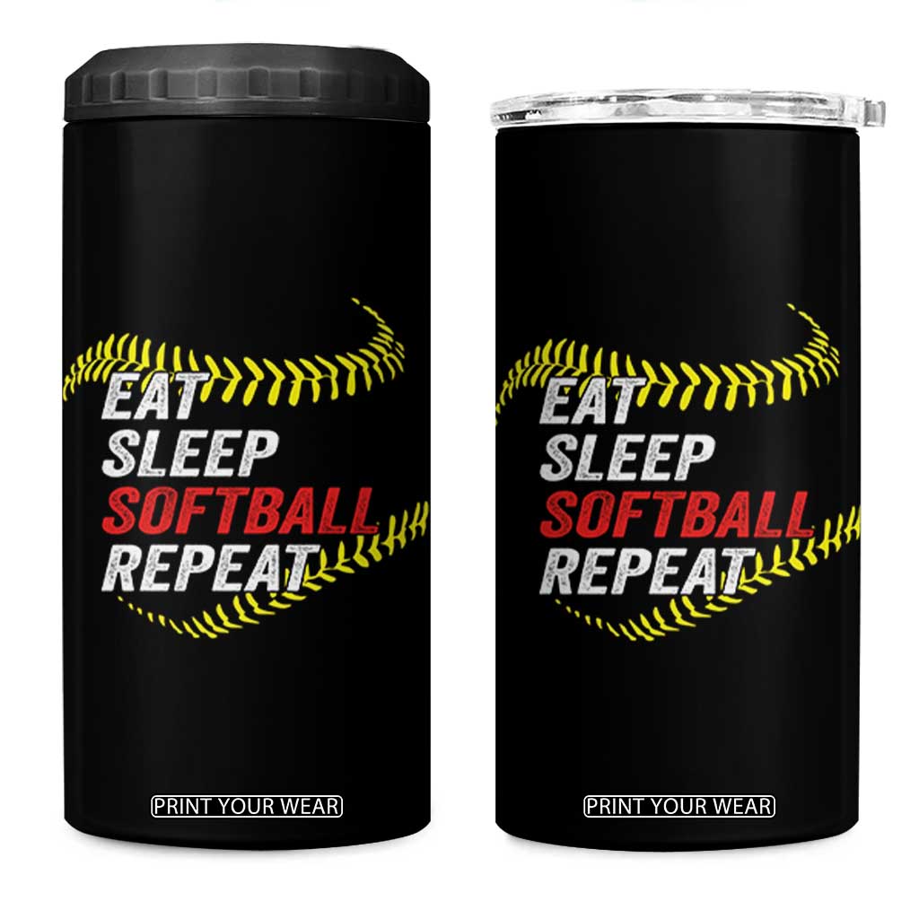 Eat Sleep Softball Repeat 4 in 1 Can Cooler Tumbler Funny Softball Player TS11 One Size: 16 oz Black Print Your Wear