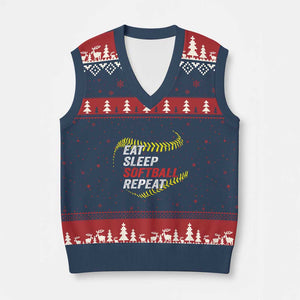 Eat Sleep Softball Repeat V-Neck Knit Sweater Vest Funny Softball Player TS11 Navy Red Print Your Wear