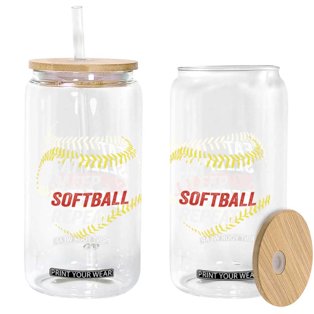 Eat Sleep Softball Repeat Glass Can Funny Softball Player TS11 Print Your Wear