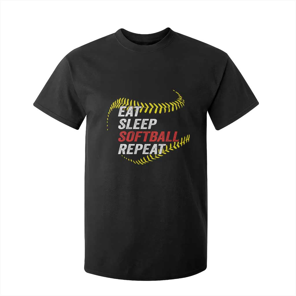 Eat Sleep Softball Repeat T Shirt For Kid Funny Softball Player TS11 Black Print Your Wear