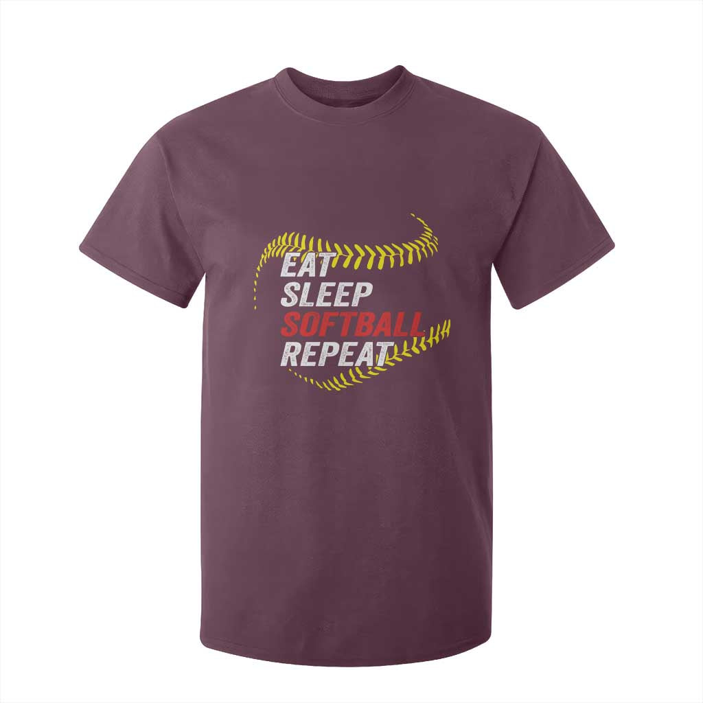 Eat Sleep Softball Repeat T Shirt For Kid Funny Softball Player TS11 Maroon Print Your Wear