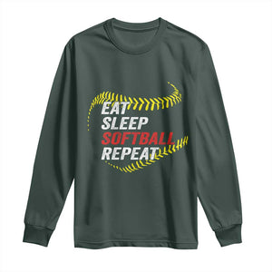 Eat Sleep Softball Repeat Long Sleeve Shirt Funny Softball Player TS11 Dark Forest Green Print Your Wear