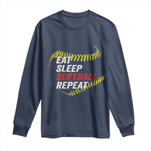 Eat Sleep Softball Repeat Long Sleeve Shirt Funny Softball Player TS11 Navy Print Your Wear