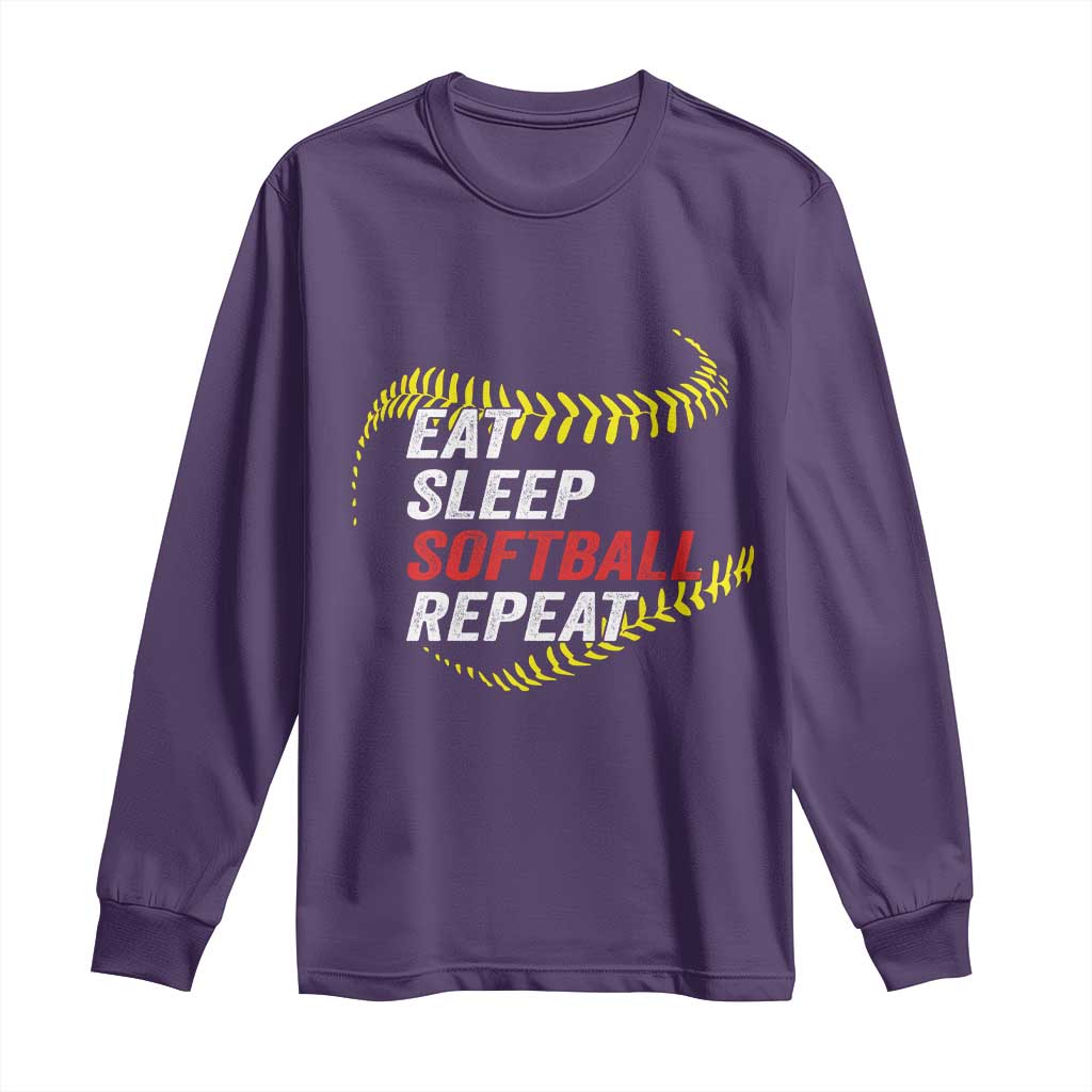 Eat Sleep Softball Repeat Long Sleeve Shirt Funny Softball Player TS11 Purple Print Your Wear