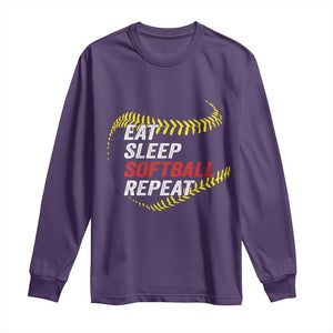 Eat Sleep Softball Repeat Long Sleeve Shirt Funny Softball Player TS11 Purple Print Your Wear