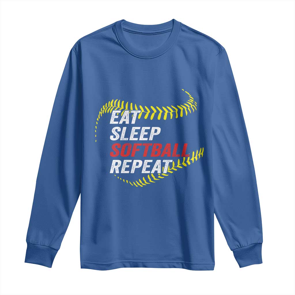 Eat Sleep Softball Repeat Long Sleeve Shirt Funny Softball Player TS11 Royal Blue Print Your Wear
