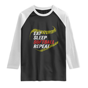 Eat Sleep Softball Repeat Raglan Shirt Funny Softball Player TS11 Black White Print Your Wear