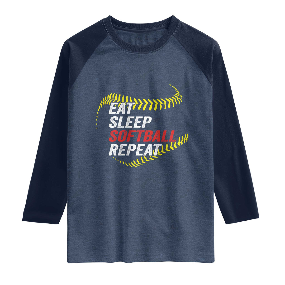 Eat Sleep Softball Repeat Raglan Shirt Funny Softball Player TS11 Heather Denim Navy Print Your Wear
