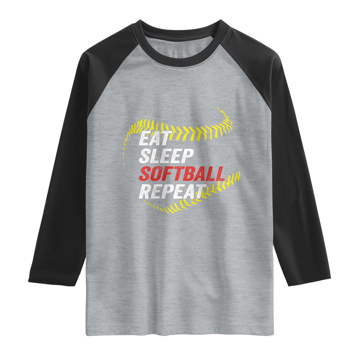 Eat Sleep Softball Repeat Raglan Shirt Funny Softball Player TS11 Heather Gray Black Print Your Wear