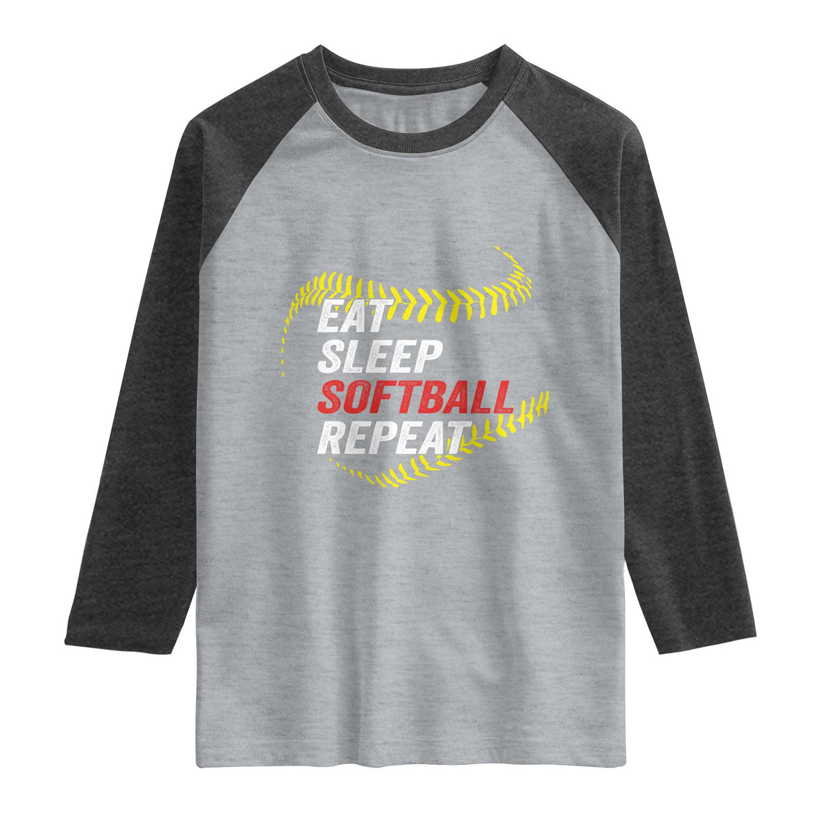 Eat Sleep Softball Repeat Raglan Shirt Funny Softball Player TS11 Heather Gray Heather Charcoal Print Your Wear