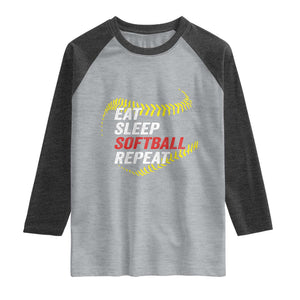 Eat Sleep Softball Repeat Raglan Shirt Funny Softball Player TS11 Heather Gray Heather Charcoal Print Your Wear