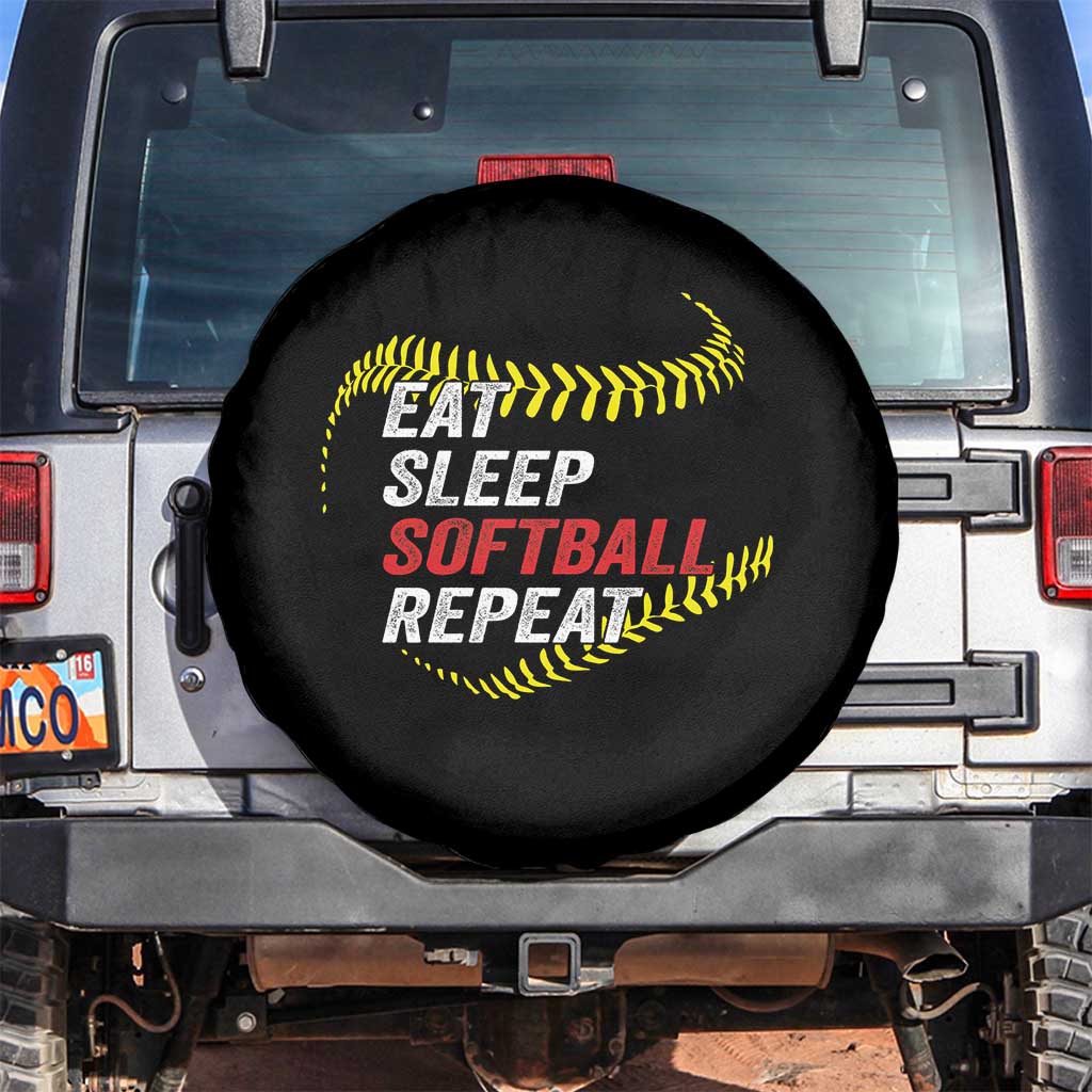 Eat Sleep Softball Repeat Spare Tire Cover Funny Softball Player TS11 No hole Black Print Your Wear
