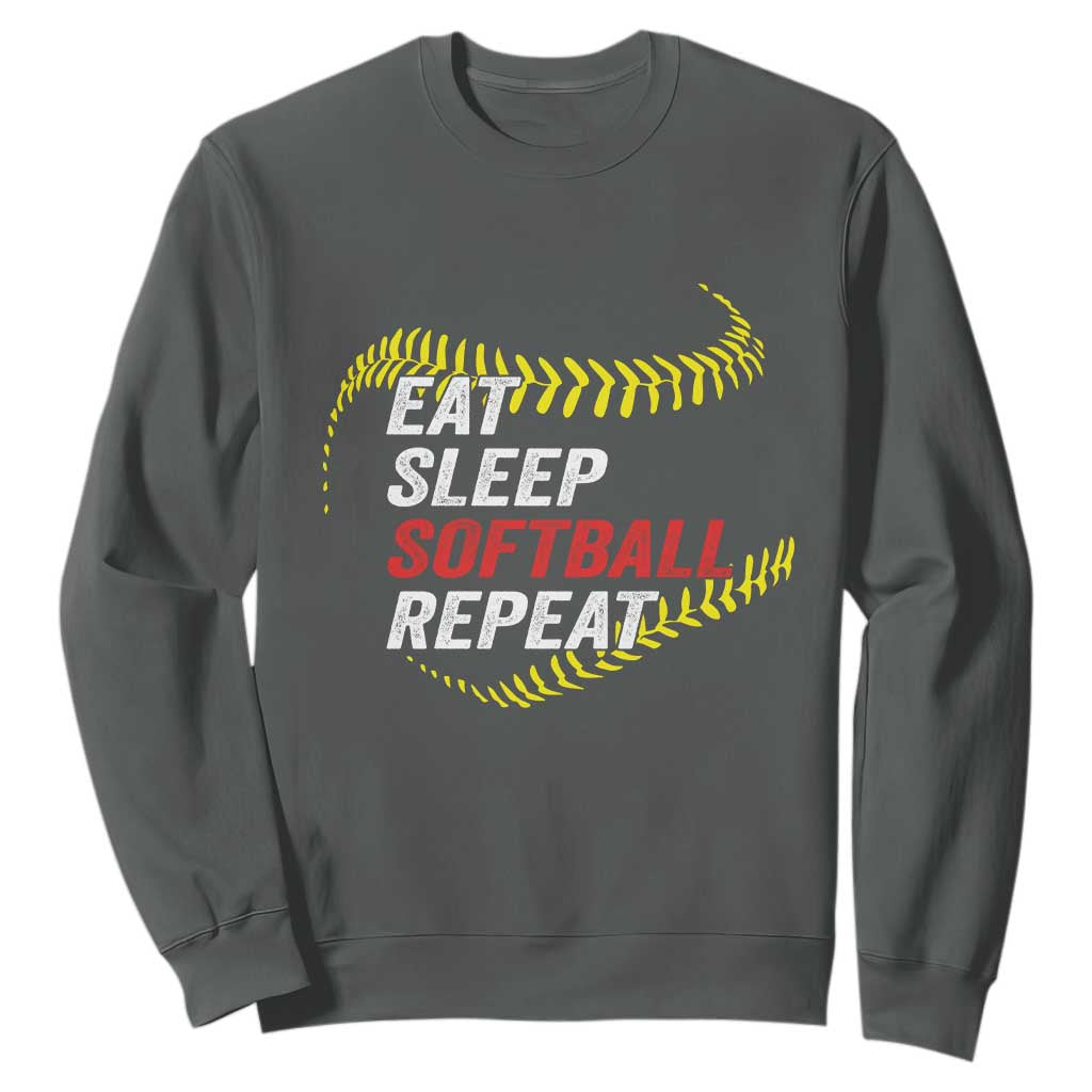 Eat Sleep Softball Repeat Sweatshirt Funny Softball Player TS11 Dark Heather Print Your Wear