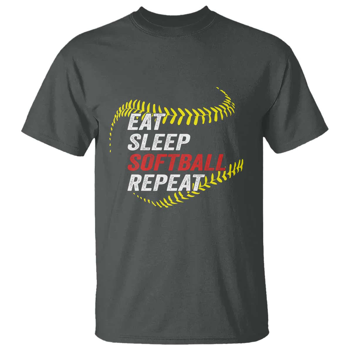 Eat Sleep Softball Repeat T Shirt Funny Softball Player TS11 Dark Heather Print Your Wear