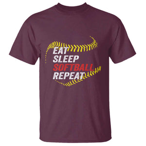 Eat Sleep Softball Repeat T Shirt Funny Softball Player TS11 Maroon Print Your Wear