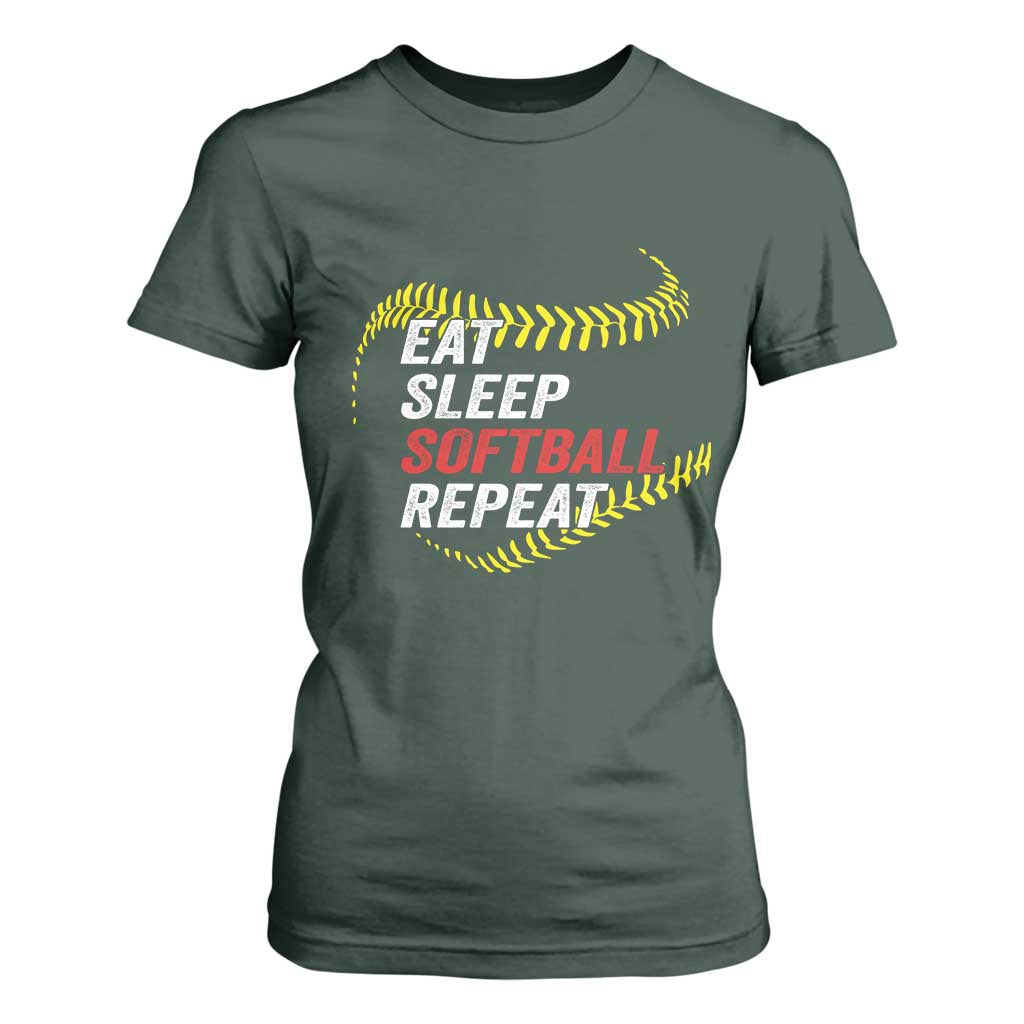 Eat Sleep Softball Repeat T Shirt For Women Funny Softball Player TS11 Dark Forest Green Print Your Wear