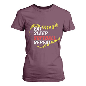 Eat Sleep Softball Repeat T Shirt For Women Funny Softball Player TS11 Maroon Print Your Wear