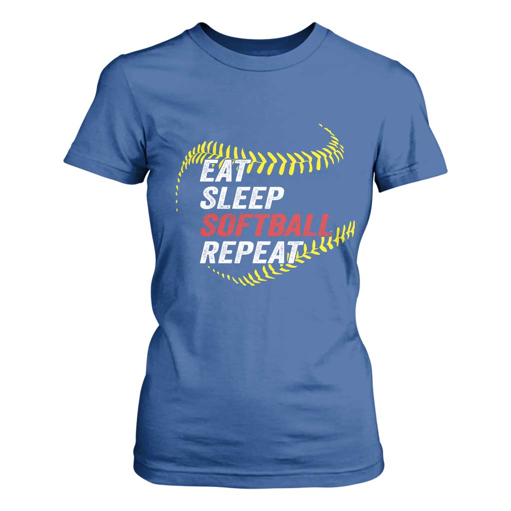 Eat Sleep Softball Repeat T Shirt For Women Funny Softball Player TS11 Royal Blue Print Your Wear