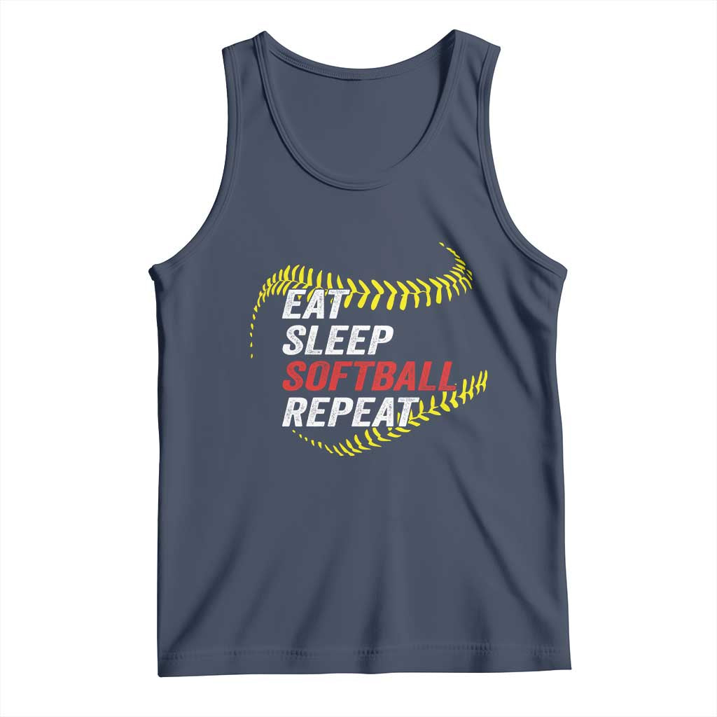 Eat Sleep Softball Repeat Tank Top Funny Softball Player TS11 Navy Print Your Wear