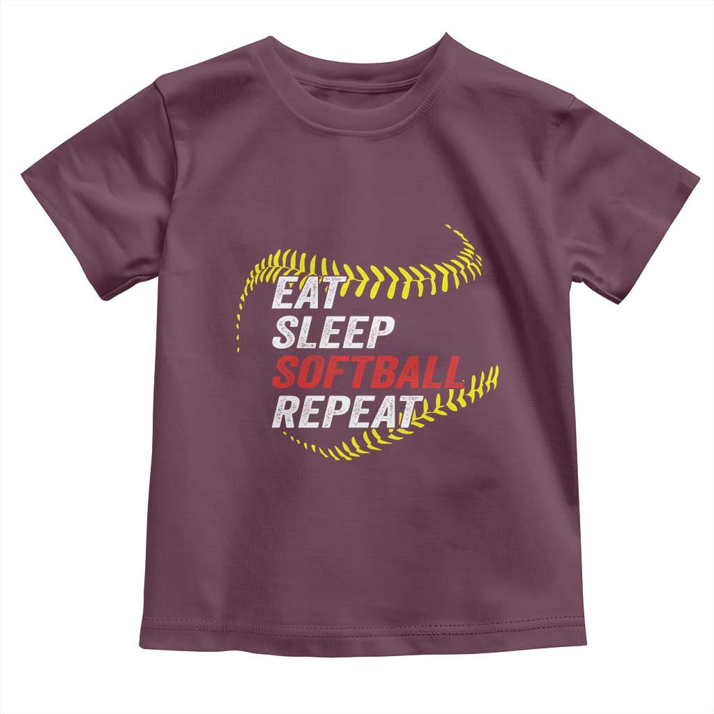Eat Sleep Softball Repeat Toddler T Shirt Funny Softball Player TS11 Maroon Print Your Wear