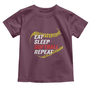 Eat Sleep Softball Repeat Toddler T Shirt Funny Softball Player TS11 Maroon Print Your Wear