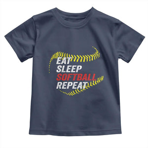 Eat Sleep Softball Repeat Toddler T Shirt Funny Softball Player TS11 Navy Print Your Wear