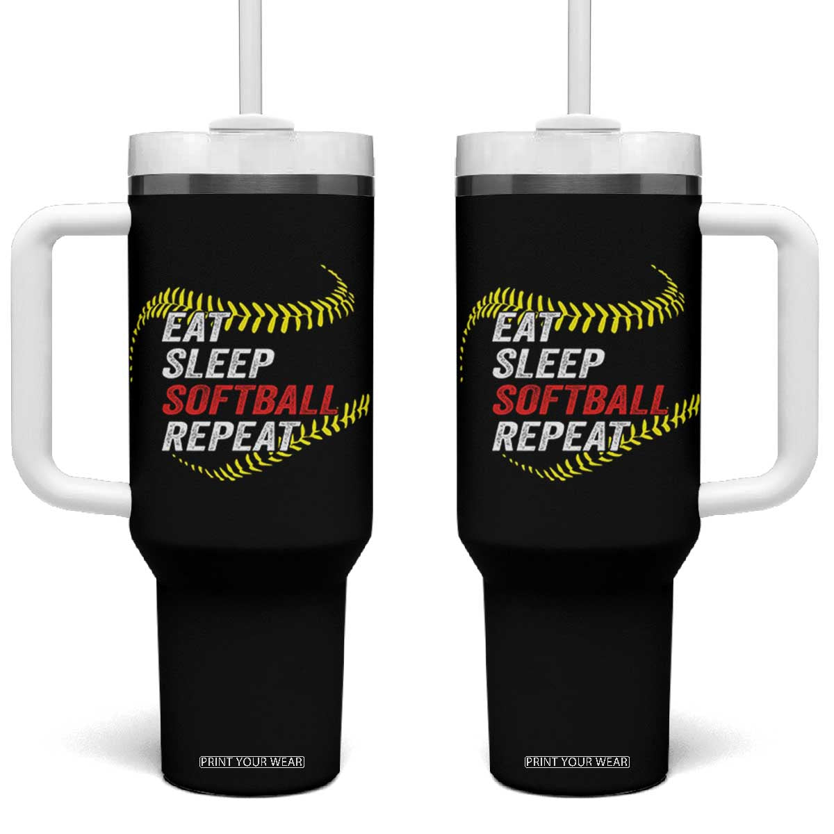 Eat Sleep Softball Repeat Tumbler With Handle Funny Softball Player TS11 One Size: 40 oz Black Print Your Wear