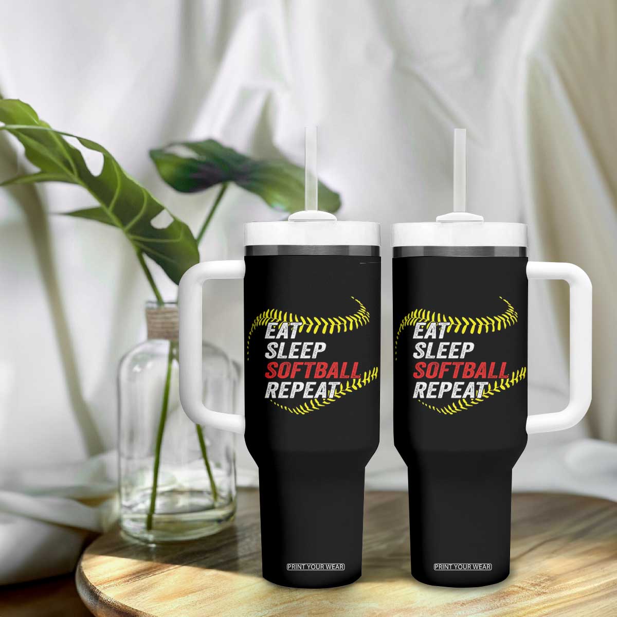 Eat Sleep Softball Repeat Tumbler With Handle Funny Softball Player TS11 Print Your Wear