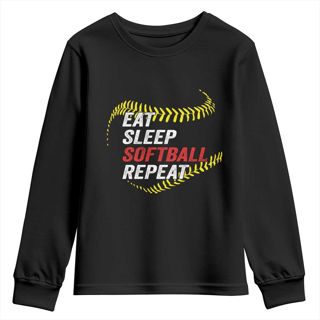 Eat Sleep Softball Repeat Youth Sweatshirt Funny Softball Player TS11 Black Print Your Wear