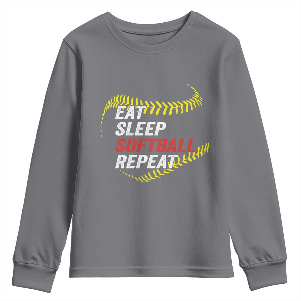 Eat Sleep Softball Repeat Youth Sweatshirt Funny Softball Player TS11 Charcoal Print Your Wear