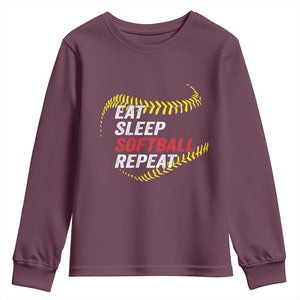 Eat Sleep Softball Repeat Youth Sweatshirt Funny Softball Player TS11 Maroon Print Your Wear