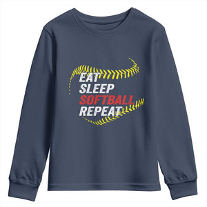 Eat Sleep Softball Repeat Youth Sweatshirt Funny Softball Player TS11 Navy Print Your Wear