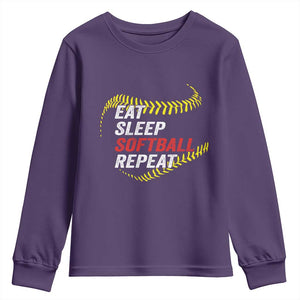 Eat Sleep Softball Repeat Youth Sweatshirt Funny Softball Player TS11 Purple Print Your Wear