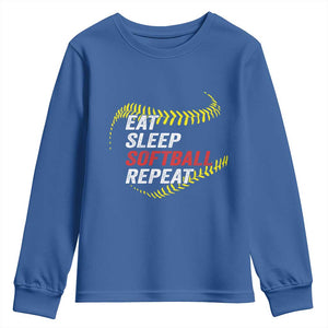 Eat Sleep Softball Repeat Youth Sweatshirt Funny Softball Player TS11 Royal Blue Print Your Wear