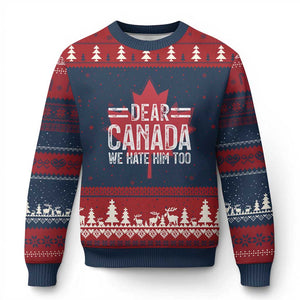 Funny Dear Canada We Hate Him Too Ugly Christmas Sweater Maple Leaf TS11 Navy Red Print Your Wear