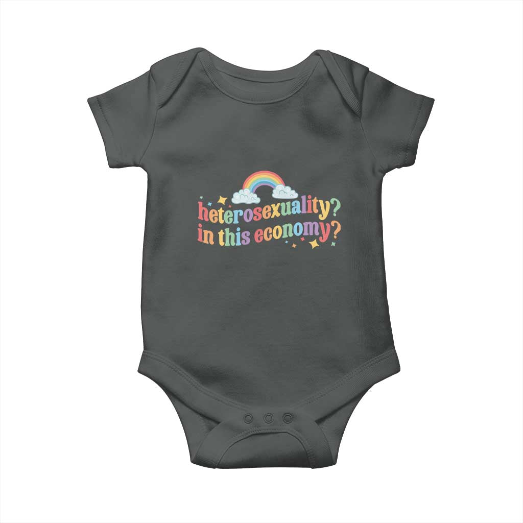 Funny Heterosexuality In This Economy Baby Onesie Rainbow LGBTQ+ Pride TS11 Dark Heather Print Your Wear