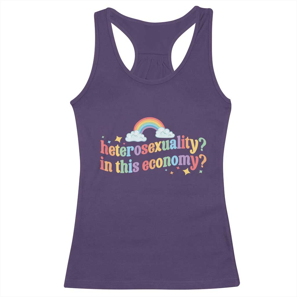 Funny Heterosexuality In This Economy Racerback Tank Top Rainbow LGBTQ+ Pride TS11 Purple Print Your Wear