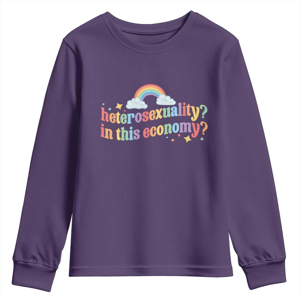Funny Heterosexuality In This Economy Youth Sweatshirt Rainbow LGBTQ+ Pride TS11 Purple Print Your Wear