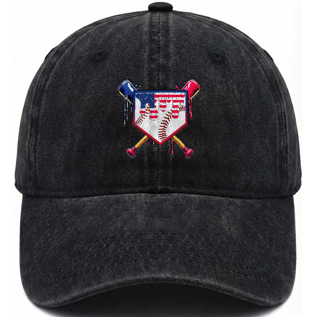 Funny Ice Cream Baseball Drip American Flag Washed Cotton Baseball Cap 4th Of July TS11 Washed Cap Universal Fit Black Print Your Wear